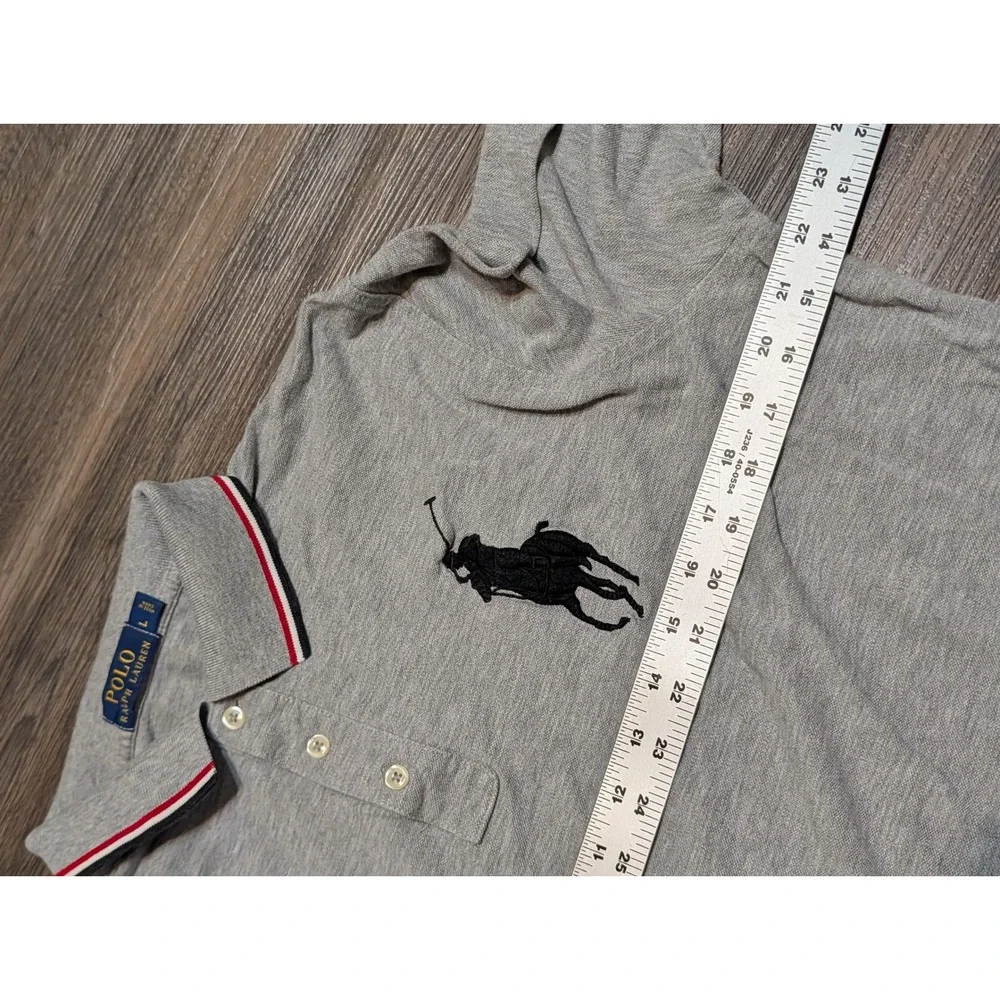 Polo Ralph Lauren Long Sleeve Big Pony Polo Shirt Gray Mens Large Striped Trim